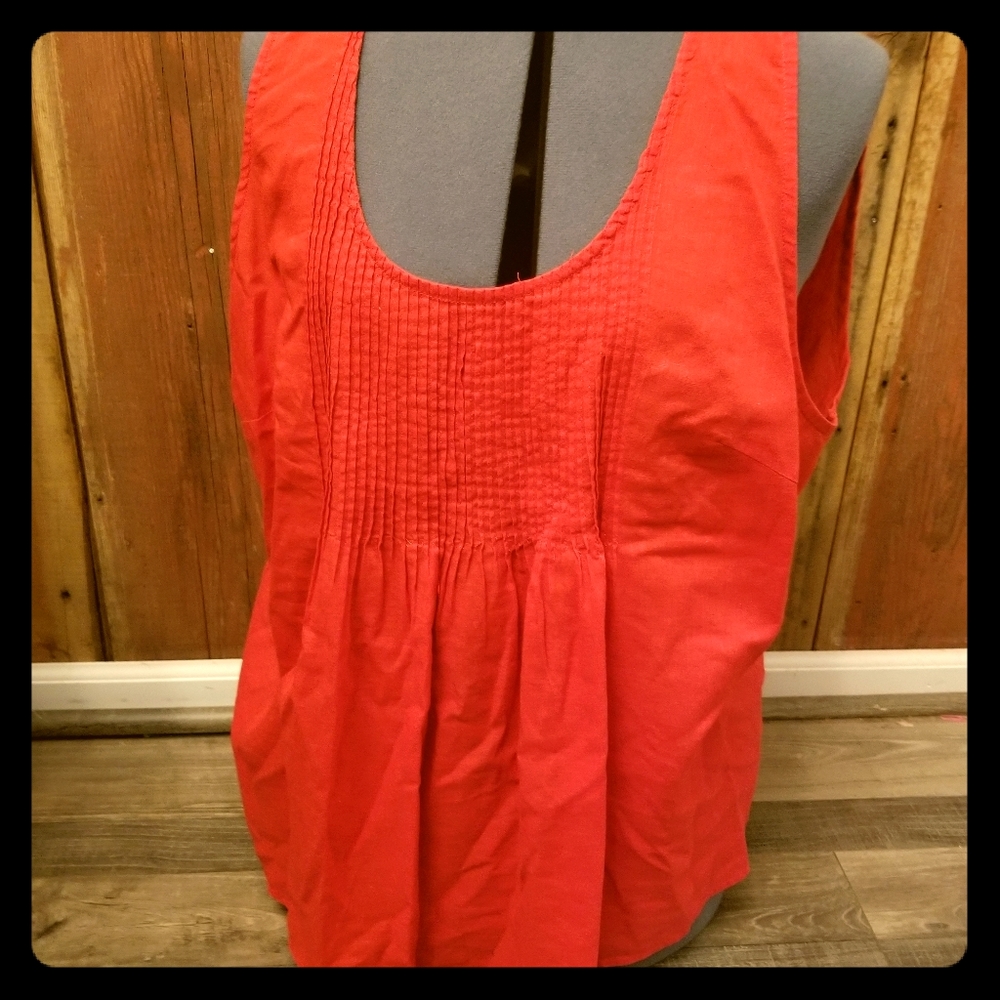 Avenue Red Gathered Tank Top, Scoop Neck Plus Size